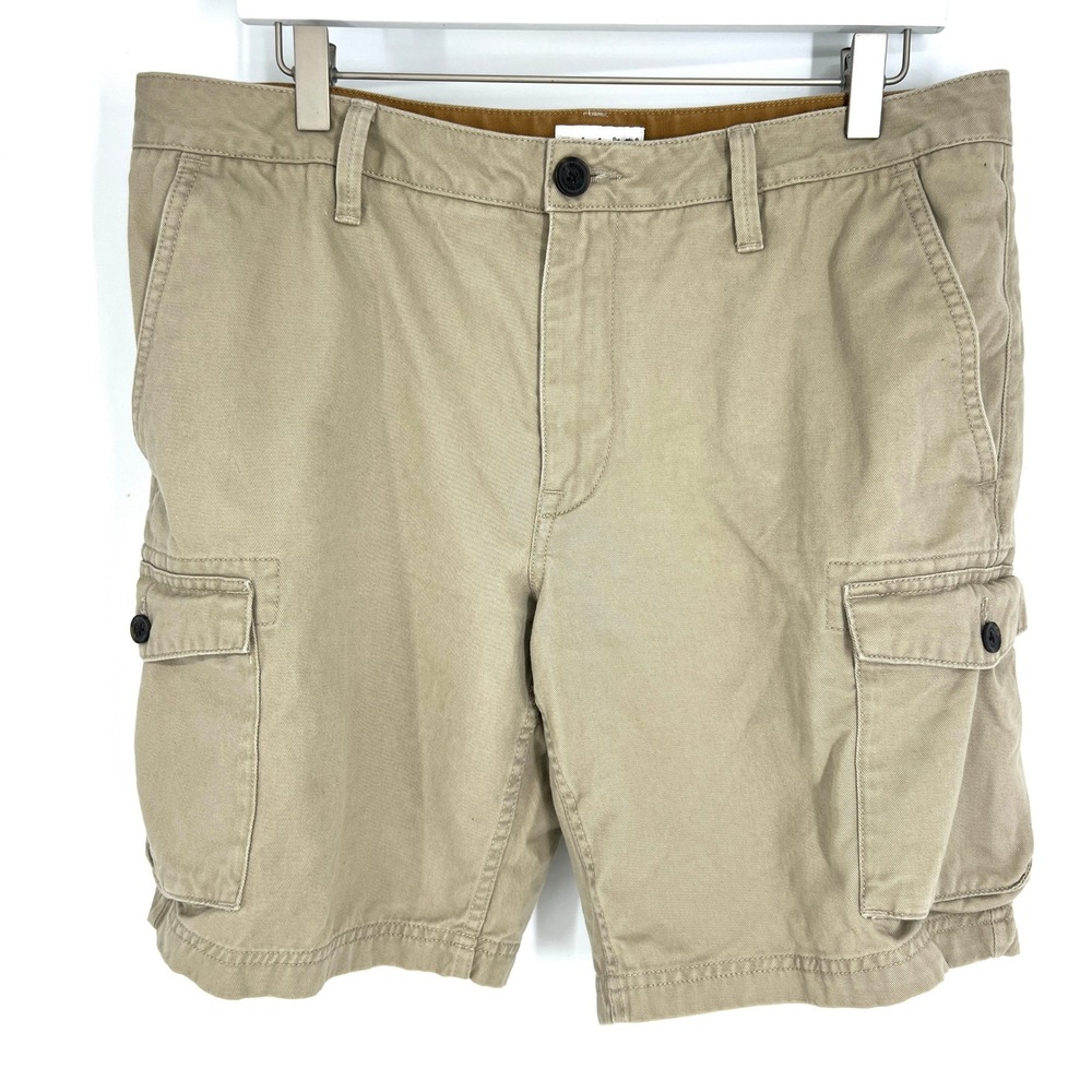 Timberland Mens Relaxed Fit Cargo Shorts Tan‎ Khaki Cotton Twill Size 35